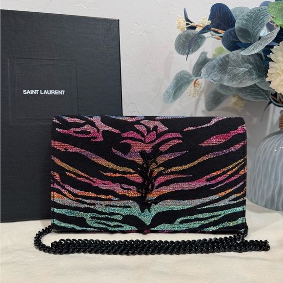 YSL Saint Laurent Tiger Burnout Metallic Crossbody Bag / Clutch - Picture 1 of 16